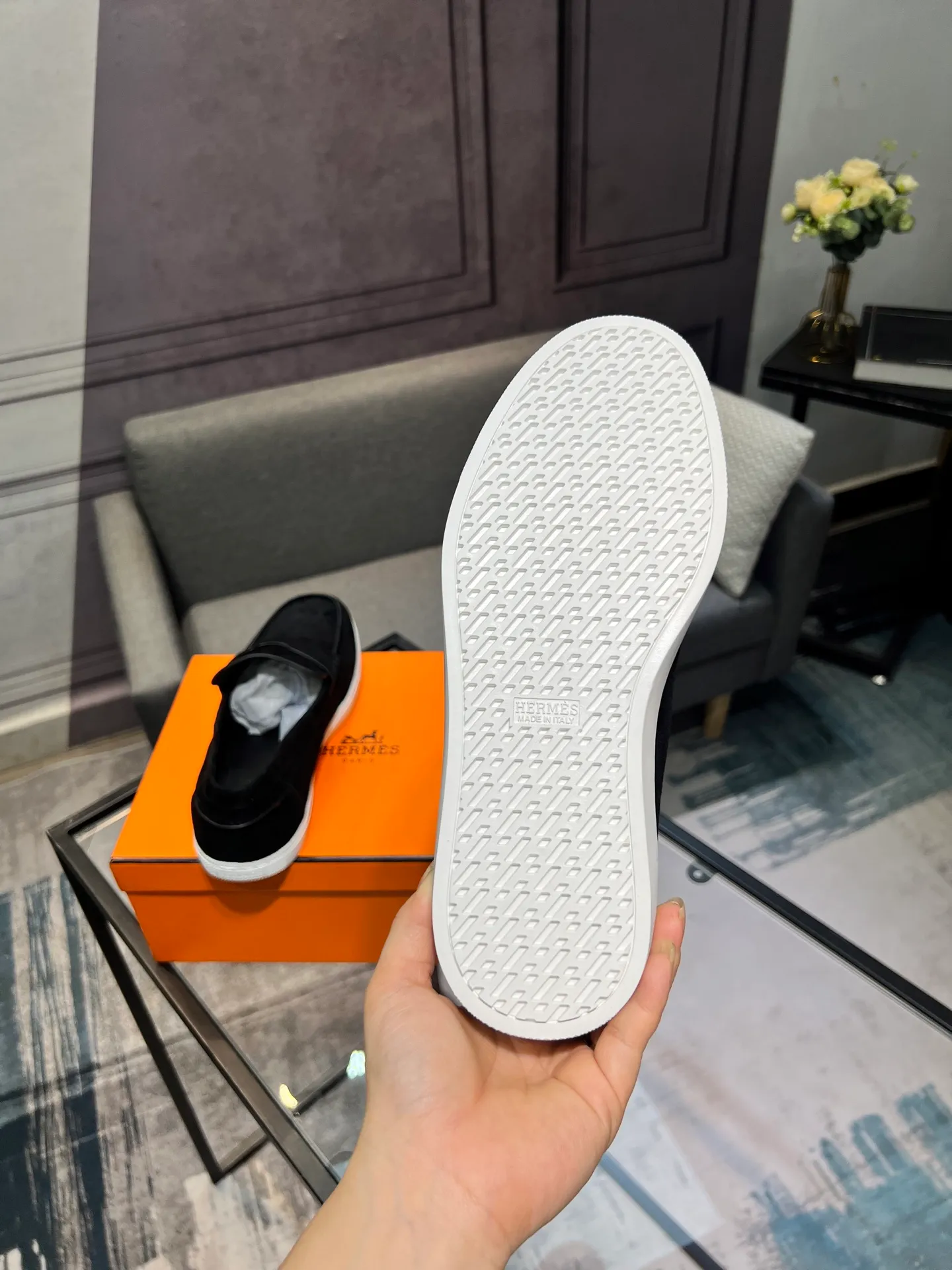 Men's shoes 💰700 [HERMES] Hermès - High-end quality original order 🔍🔍 - Upper: 🔝 cowhide suede splicing design - Inner lining: imported mixed sheepskin - Outsole: TPR foam · Rubber: two-color combined molding outsole - Super high quality control · Fine workmanship: highlighted (high-end, luxury, grade) -Size: 38-44 (45, 46, can be customized)